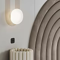 Modern Arched Upholstered Background Wall With Round Decorative Lights And Soft Tones 3d model