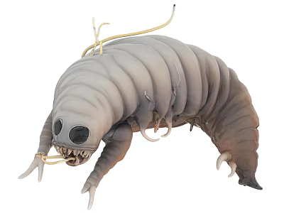 Mysterious Gray Segmented Creature With Large Eyes Sharp Teeth And Tentacles 3d model
