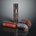 Industrial Metal Pipe Equipment With Straight Curved Red Silver Rusty Brown Elements