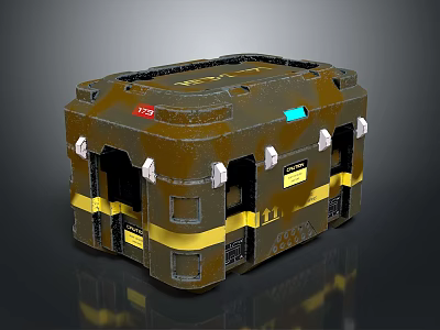 Heavy Duty Metal Storage Case With Yellow Stripes Blue Indicator And Secure Latches 3d model