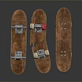 Three Wooden Skateboards With Worn Surfaces Metal Trucks And Wheels