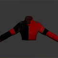 Fashionable Red and Black Patchwork Jacket with Stand Collar Leather Shoulder Design