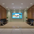 Comfortable Indoor Lounge Area With Wooden Walls Large Screen TV Black Seats And Potted Plants