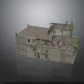 Broken Concrete Building Structure With Exposed Pipes Climbing Vines And Damaged Roof