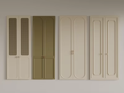 Various Modern Wardrobe Doors With Beige Green Colors Grid And Curved Panels 3d model