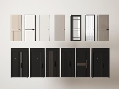 Various Hinged Doors Designs With Light Dark Colors And Glass Panels For Interior 3d model