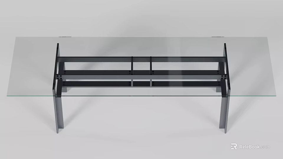 Modern Minimalist Glass Top Dining Table With Sleek Sturdy Black Metal Support Frame For Dining Spaces 3d model 