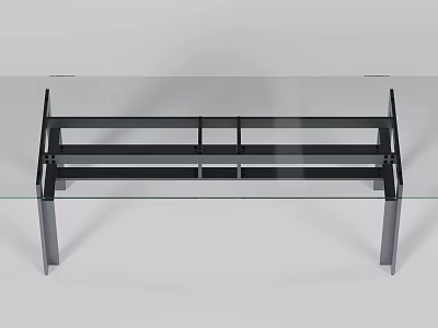 Modern Minimalist Glass Top Dining Table With Sleek Sturdy Black Metal Support Frame For Dining Spaces 3d model