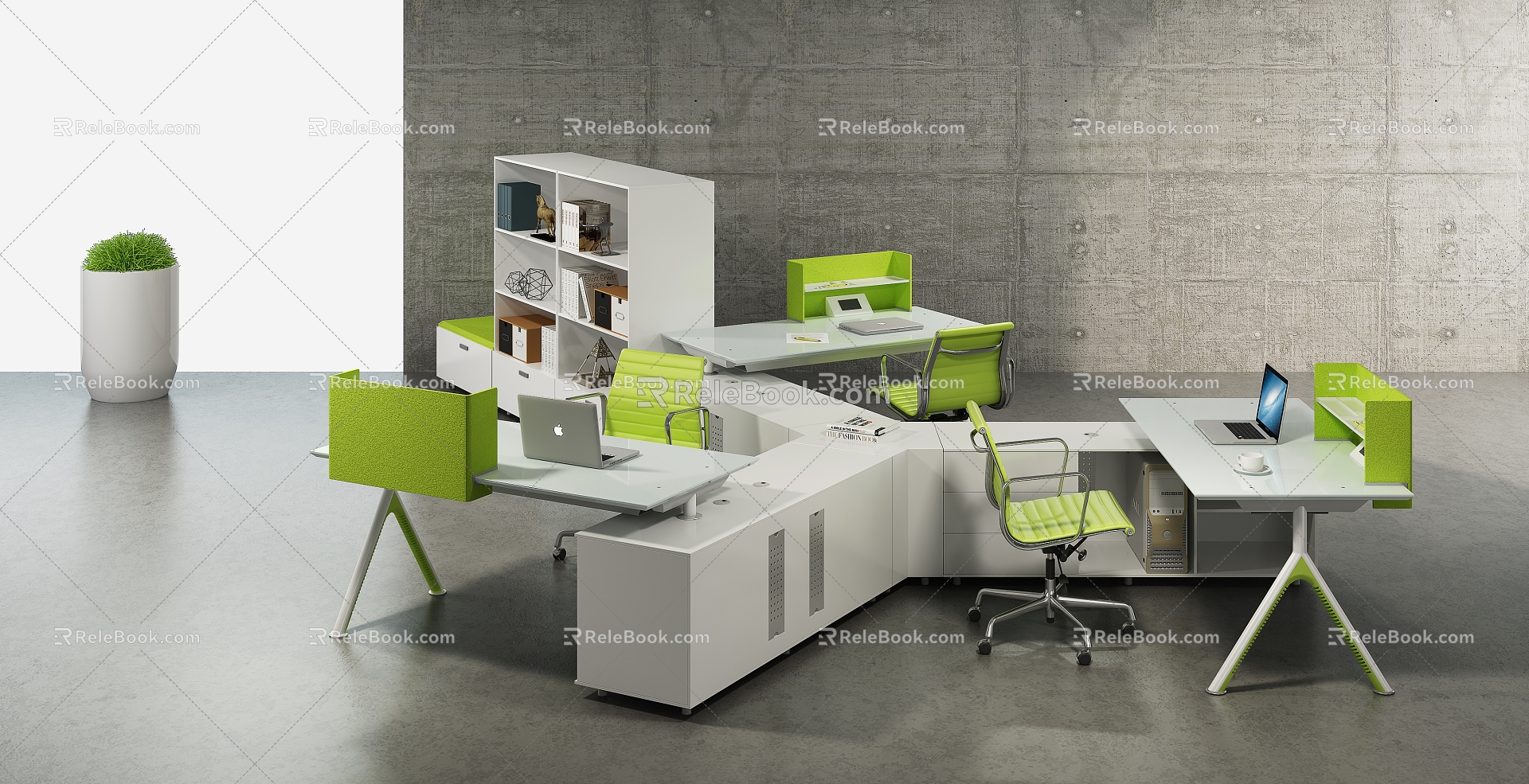 Open office area desk station staff office with bed station financial office office staff office 3d model