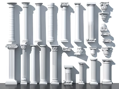 Classical Roman Columns With Various Decorative Designs And Architectural Details 3d model