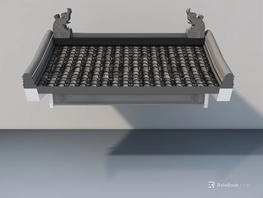 Chinese Style Sofa And Coffee Table Set With Tile Design And Mythical Beast Decorations 3d model