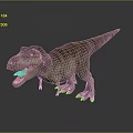 Tyrannosaurus Rex 3D Model With Open Mouth Striped Skin Standing Pose Gray Background
