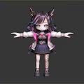 Cute 3D Woman Character With Cat Ears Purple Pink Hair And Purple Dress