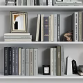 Stylish Decorative Ornament Collection With Books Photo Frames Round Decor And Lamp On Shelf