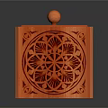 Decorative Ornament Set Wooden Cube with Carved Patterns and Round Ball Top in Orange
