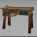 Vintage Wooden Table With Unique Decorative Legs And Green Drawer Design