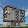 Modern Red Brick Multi Story Residential Building With Balconies And Ground Floor Garages
