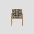 Elegant Wooden Frame Dining Chair With Patterned Fabric Seat And Armrests