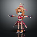 Anime Chibi Character With Orange Twin Tails Red White Outfit Black Gloves And Patterned Shoes