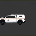 White Pickup Truck With Orange Yellow Stripes Roof Rack And Storage Compartment