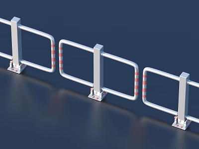 Metal Safety Fence with White Railings Red White Stripes and Base Support 3d model