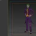 Joker Character In Purple Striped Suit With Green Hair Three Angles Full Body View