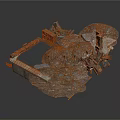 3D Model of Rock Ruins with Brick Structures and Debris Elements