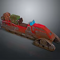 Red Functional Vehicle With Tracks Loaded With Green And Brown Cargo 3d model