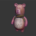Pink Stuffed Bear Toy With Yellow Scarf White Belly And Dotted Details On Gray Background