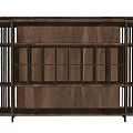 Walnut Wooden Wine Cabinet With Modern Grid Design And Multiple Open Storage Shelves