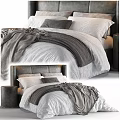 Modern Double Bed With Gray Headboard White Bedding And Gray Blanket 3d model