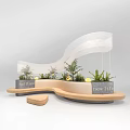 Modern Landscape Seating with Curved Wooden Design and Potted Greenery for Outdoor Areas