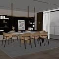 Modern Restaurant Interior Design With Dining Table Chairs Pendant Lights And Large Window 3d model