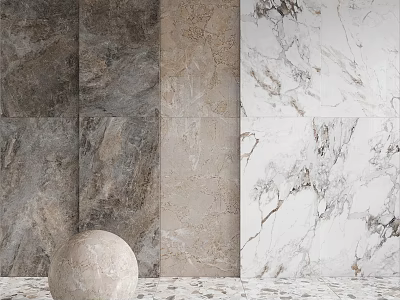 Marble And Stone Wall Components With Various Textures Colors And Decorative Sphere 3d model