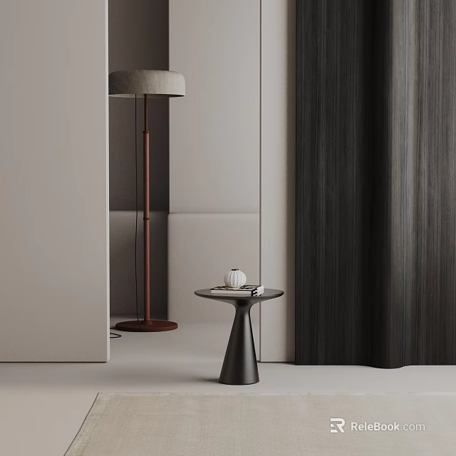Modern Living Room Interior With Stylish Black Metal Side Table Floor Lamp And Curtains 3d model 