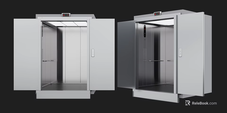 Contemporary Elevator Interior Featuring Open Doors Metal Finish And Control Panel Lighting 3d model 