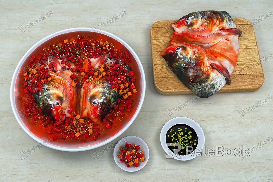 Modern Food Fish Head with Chopped Pepper model