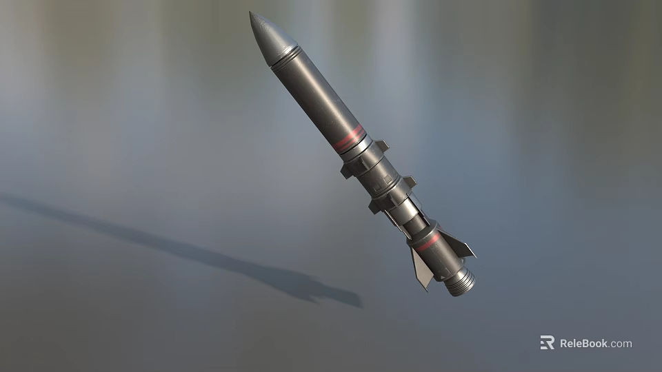 Rocket Propelled Weapon With Metallic Body Conical Nose Red Markings And Tail Fins 3d model 