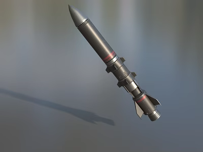 Rocket Propelled Weapon With Metallic Body Conical Nose Red Markings And Tail Fins 3d model