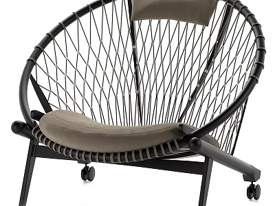 Stylish Modern Lounge Chair With Metal Mesh Design Gray Cushion And Black Frame Wheels 3d model