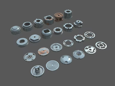 Various Industrial Mechanical Components Featuring Diverse Circular Shapes And Designs 3d model