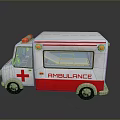 White And Red Ambulance Model With Red Cross Sign And Roof Lights