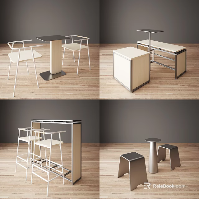 Modern Interior Design Table And Chair Set With Sleek Metal Frame And Wood Top 3d model 