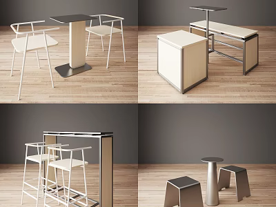 Modern Interior Design Table And Chair Set With Sleek Metal Frame And Wood Top 3d model