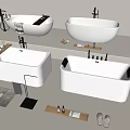 Modern White Bathtubs With Wooden Trays Faucets Towels And Bath Products
