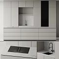 Modern Kitchen Cabinets With Marble Backsplash And Sink 3d model