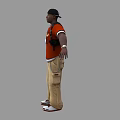 Man With Arms Outstretched In Black Cap Orange T-shirt White Y'all Text Khaki Cargo Pants