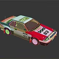 Red White Black Rally Car With Racing Stripes Number 83 And Sponsor Logos