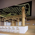 Modern Café Entrance With Glass Doors And Bright Interior Featuring Wooden Beams And Bar Counter