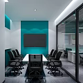 Modern Meeting Room Interior With Green Backdrop White Table Camera And Shelved Plants Books